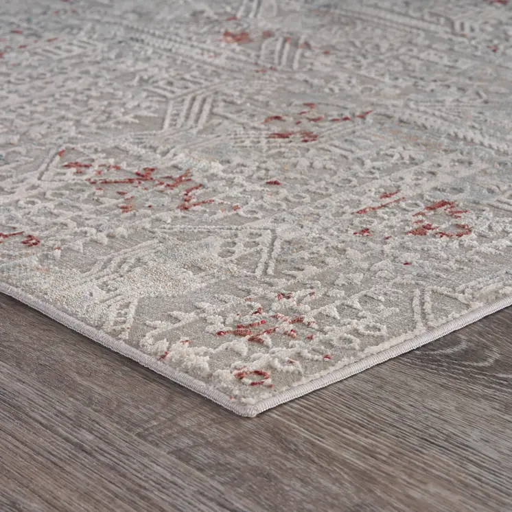 2' X 3' Gray And Ivory Geometric Distressed Stain Resistant Area Rug