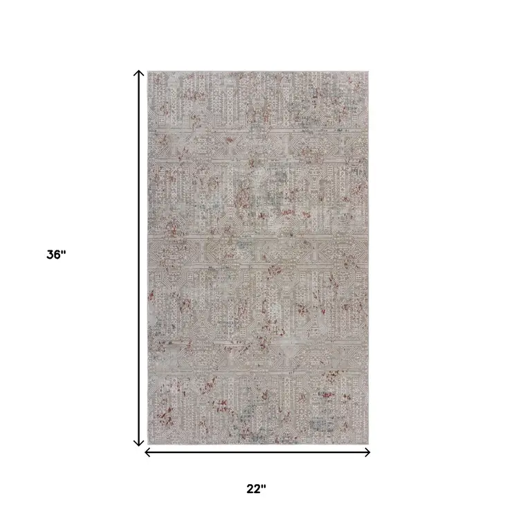 2' X 3' Gray And Ivory Geometric Distressed Stain Resistant Area Rug