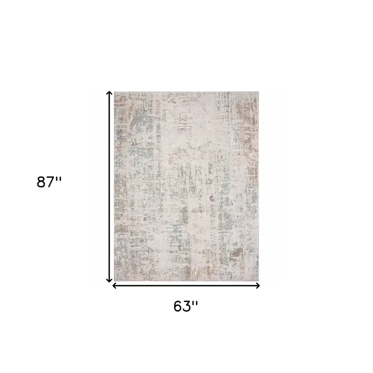 5' X 7' Gray Blue Taupe And Cream Abstract Distressed Stain Resistant Area Rug