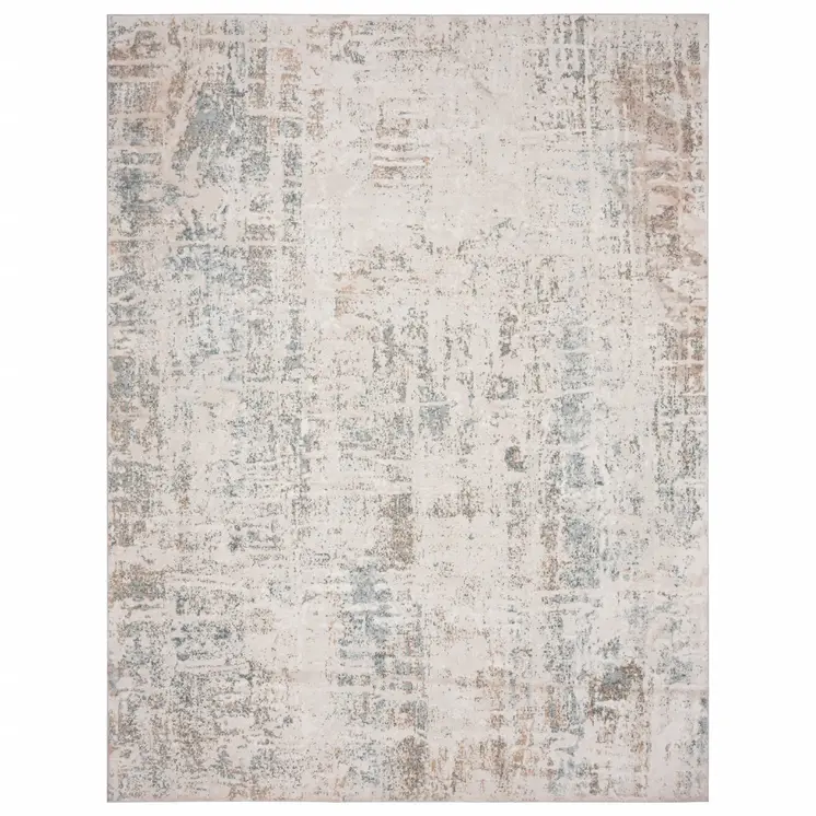 8' X 10' Gray Blue Taupe And Cream Abstract Distressed Stain Resistant Area Rug