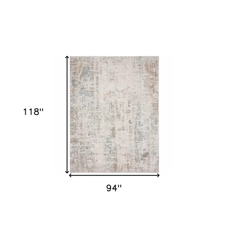 8' X 10' Gray Blue Taupe And Cream Abstract Distressed Stain Resistant Area Rug