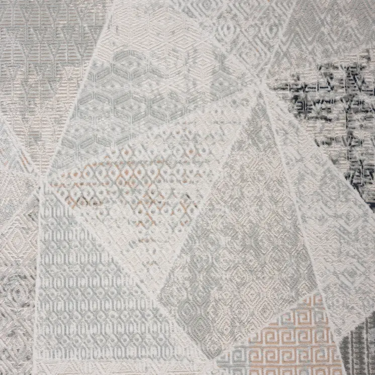 2' X 3' Gray Blue Taupe And Cream Geometric Distressed Stain Resistant Area Rug