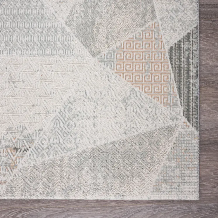 2' X 3' Gray Blue Taupe And Cream Geometric Distressed Stain Resistant Area Rug