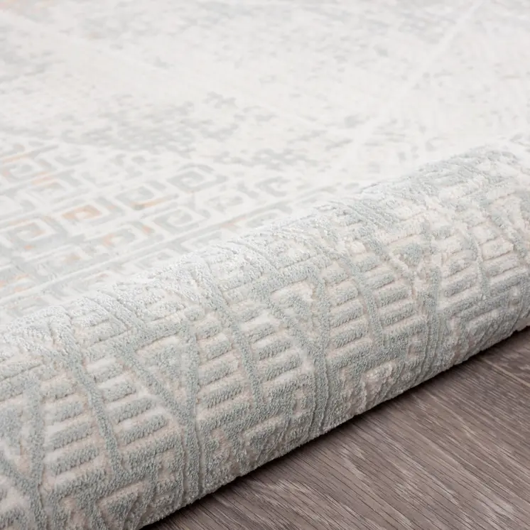 2' X 3' Gray Blue Taupe And Cream Geometric Distressed Stain Resistant Area Rug