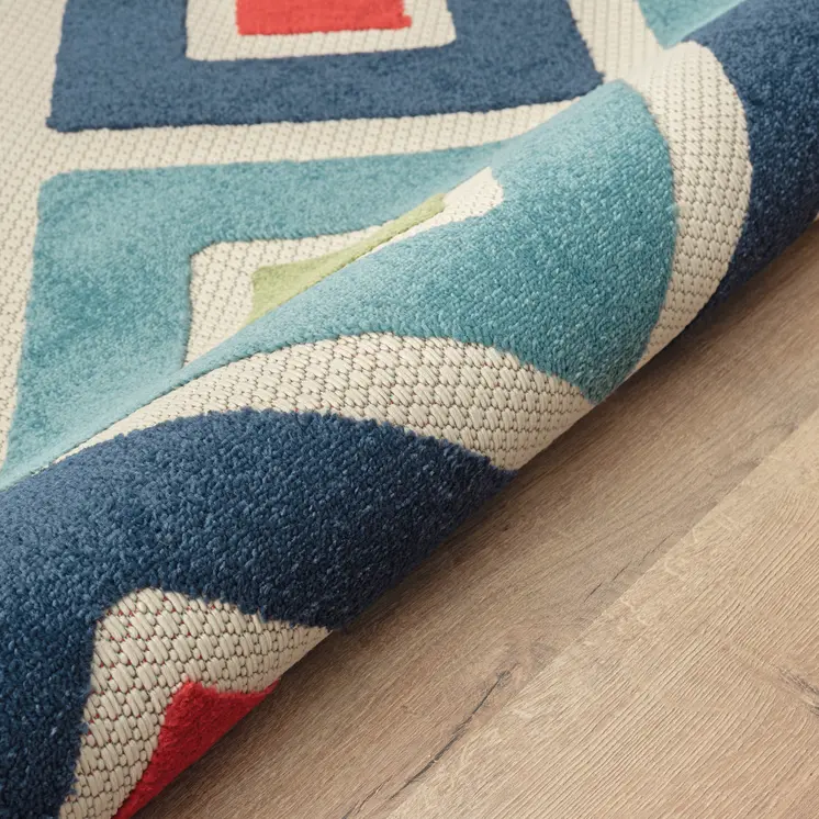 4' X 6' Blue And Ivory Handmade Indoor Outdoor Area Rug
