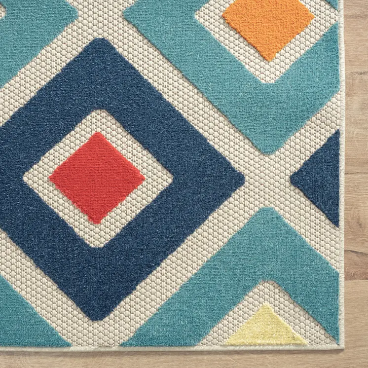 4' X 6' Blue And Ivory Handmade Indoor Outdoor Area Rug