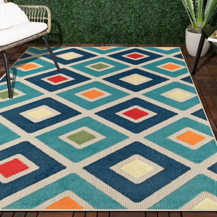 4' X 6' Blue And Ivory Handmade Indoor Outdoor Area Rug