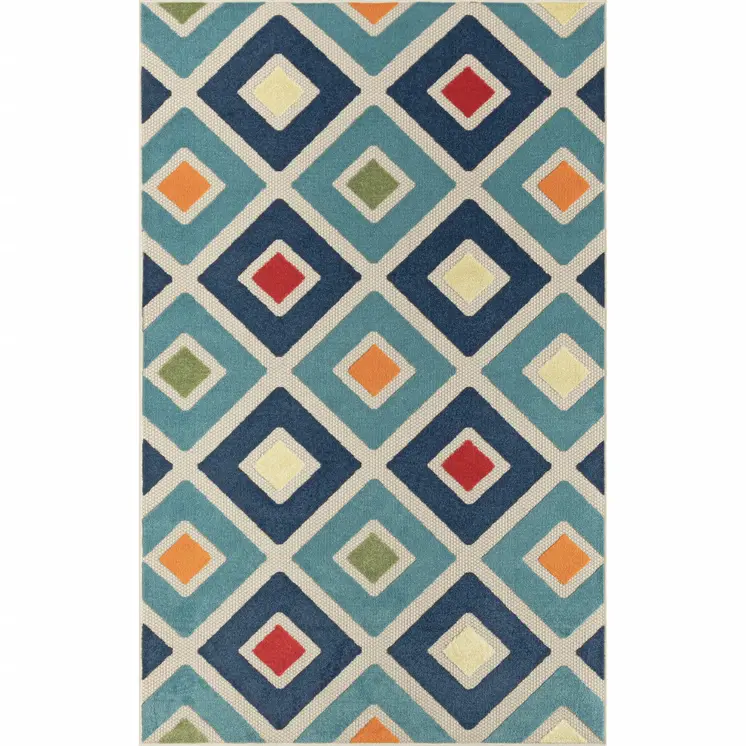 5' X 8' Blue And Ivory Handmade Indoor Outdoor Area Rug