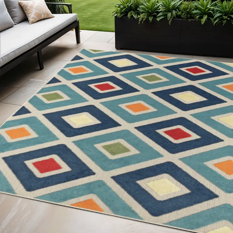 5' X 8' Blue And Ivory Handmade Indoor Outdoor Area Rug
