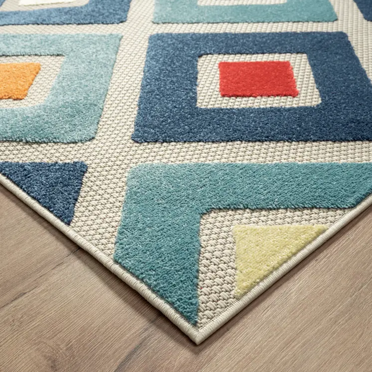 5' X 8' Blue And Ivory Handmade Indoor Outdoor Area Rug