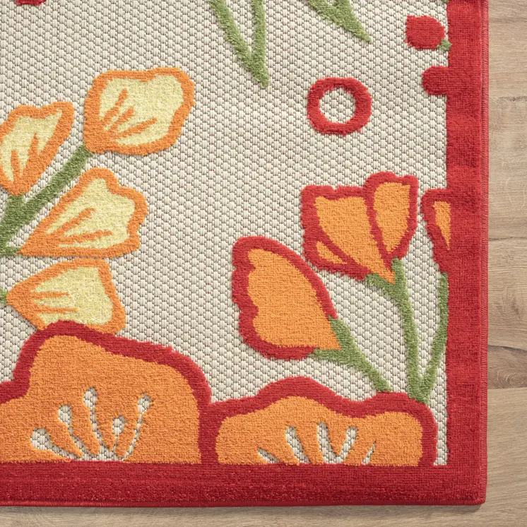 5' X 8' Orange And Ivory Handmade Indoor Outdoor Area Rug
