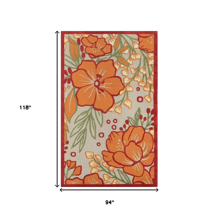8' X 10' Orange And Ivory Indoor Outdoor Area Rug