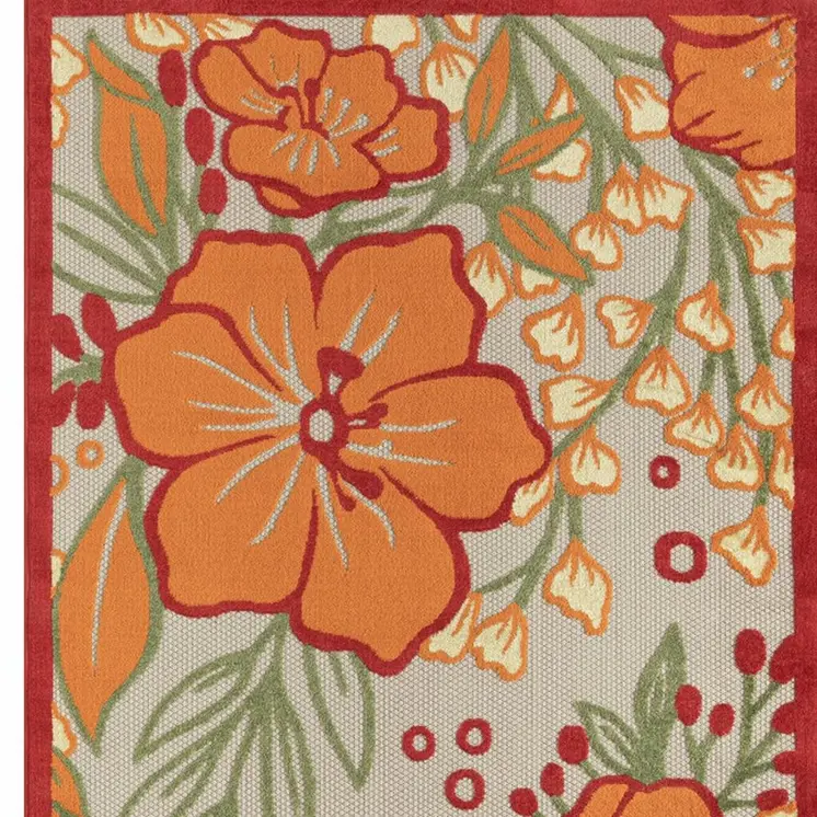 8' X 10' Orange And Ivory Indoor Outdoor Area Rug