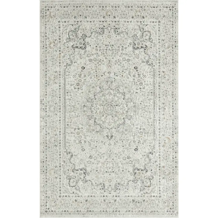 8' X 10' Ivory Gray And Taupe Floral Power Loom Stain Resistant Area Rug