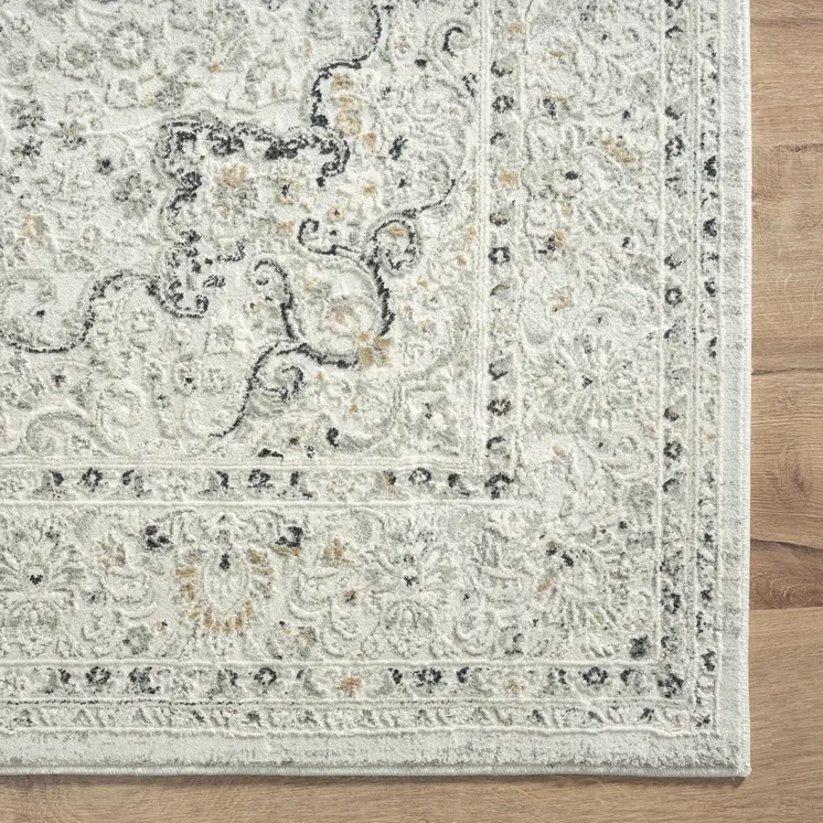 8' X 10' Ivory Gray And Taupe Floral Power Loom Stain Resistant Area Rug