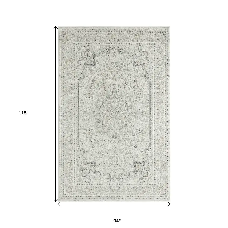 8' X 10' Ivory Gray And Taupe Floral Power Loom Stain Resistant Area Rug
