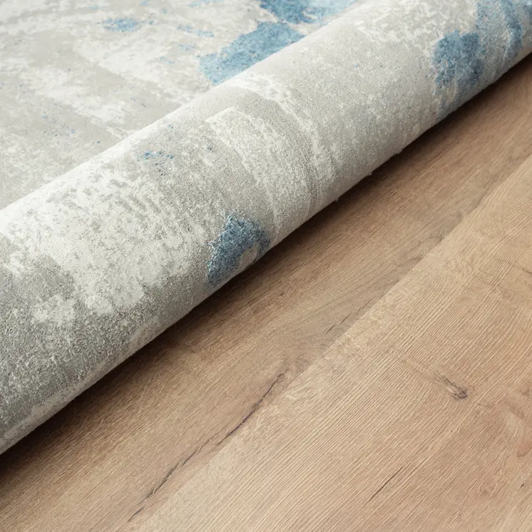 8' X 10' Ivory Gray And Blue Abstract Power Loom Stain Resistant Area Rug