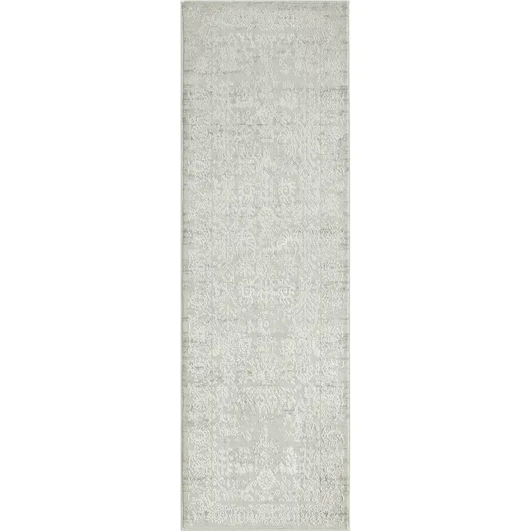 2' X 6' Ivory And Gray Floral Stain Resistant Area Rug