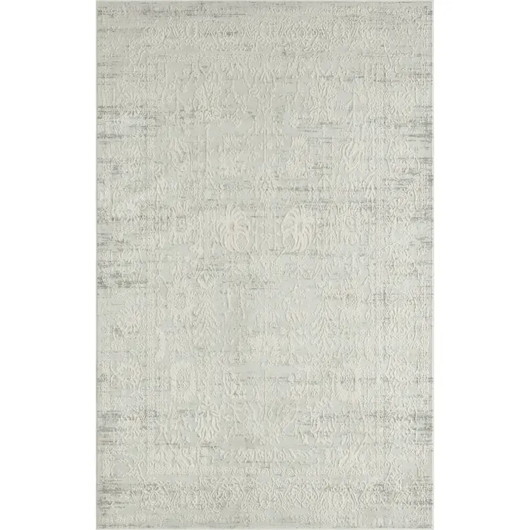 9' X 12' Ivory And Gray Floral Power Loom Distressed Stain Resistant Area Rug