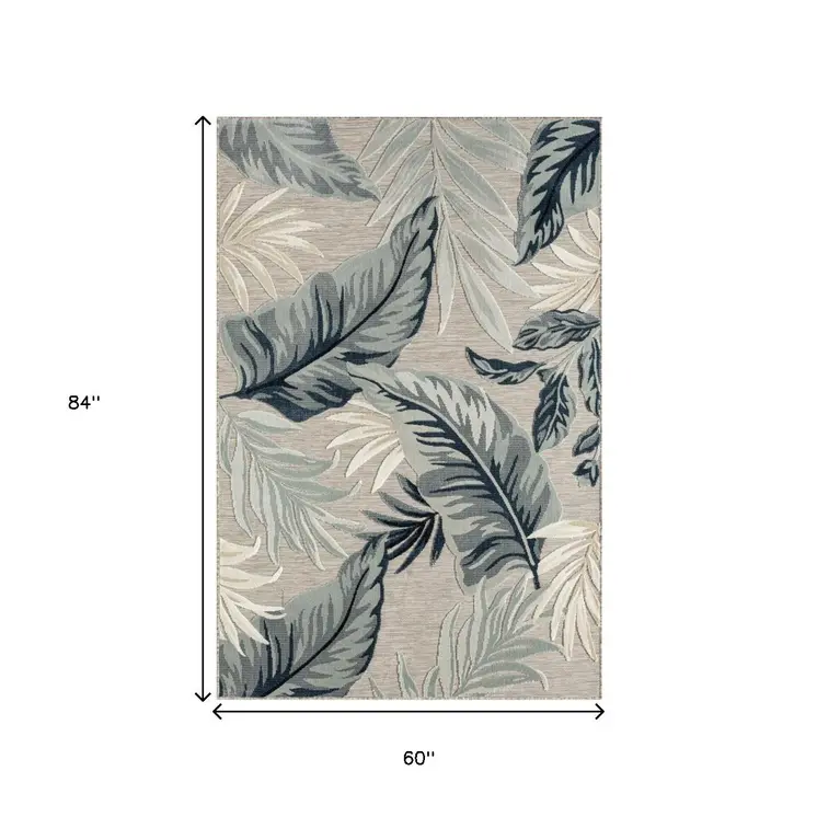 5' X 7' Blue And Gray Indoor Outdoor Area Rug