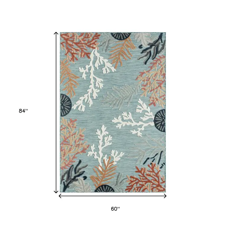 5' X 7' Blue And White Indoor Outdoor Area Rug