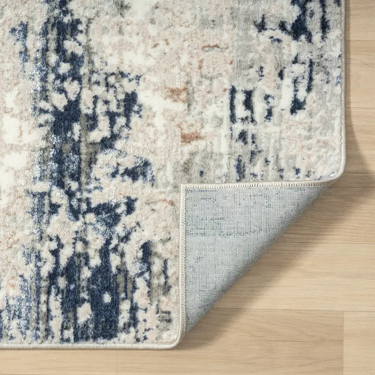 5' X 7' Beige Cream Blue And Gray Abstract Stain Resistant Area Rug