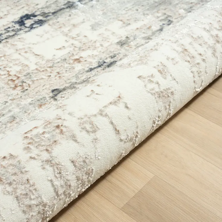5' X 7' Beige Cream Blue And Gray Abstract Stain Resistant Area Rug