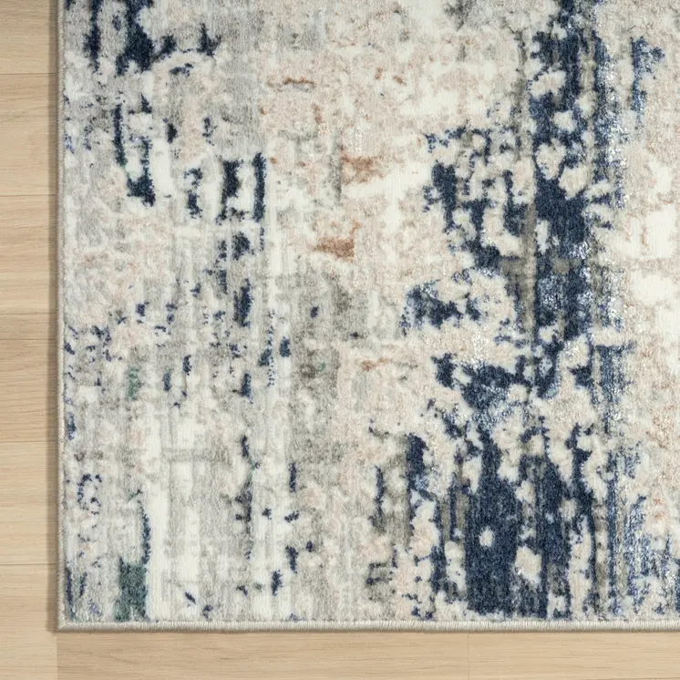 7' X 9' Beige Cream Blue And Gray Abstract Stain Resistant Area Rug