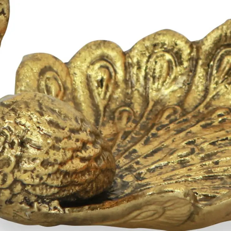 7" Burnished Gold Peacock Metal Handmade Tray
