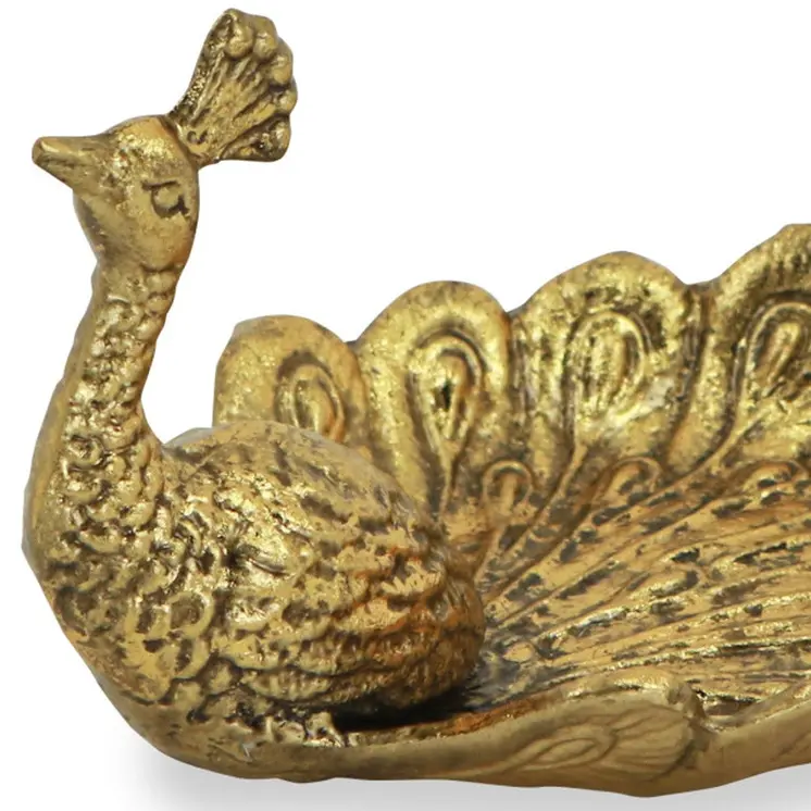 7" Burnished Gold Peacock Metal Handmade Tray