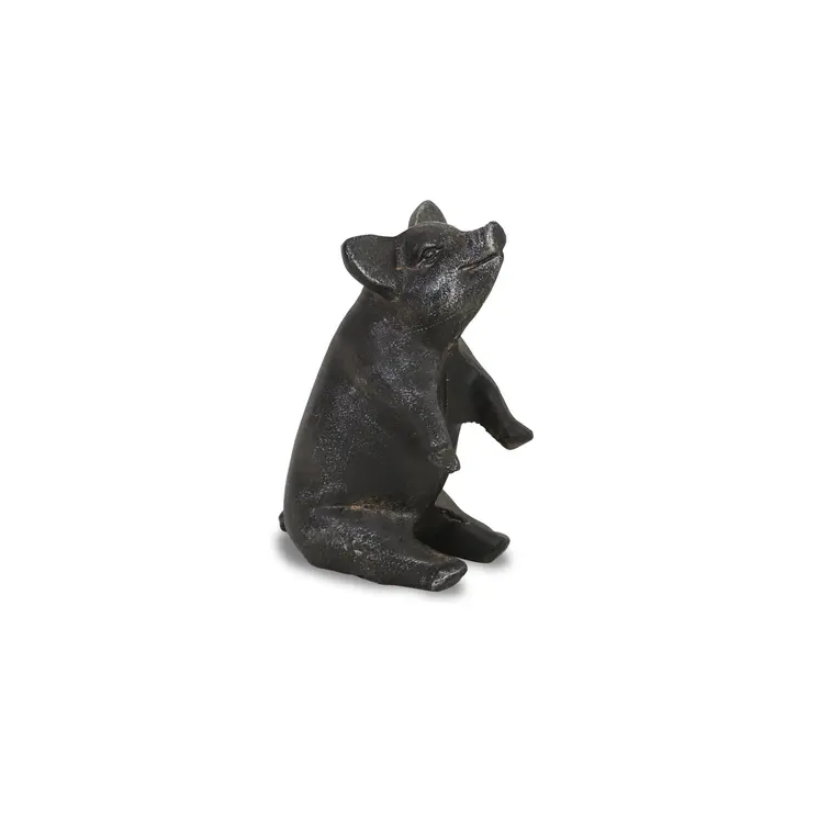 8" Black Metal Pig Hand Painted Figurine Tabletop Sculpture