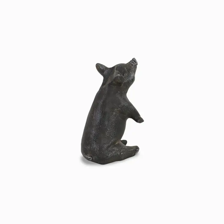 8" Black Metal Pig Hand Painted Figurine Tabletop Sculpture