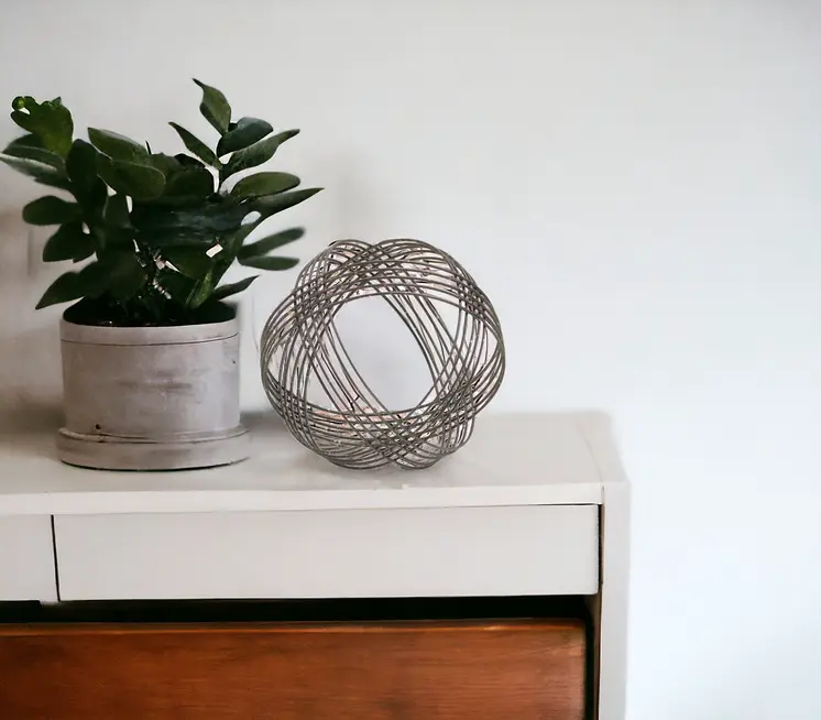 7" Gray Metal Hand Painted Decorative Orb Tabletop Sculpture