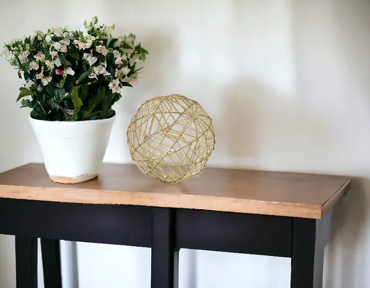 7" Gold Metal Hand Painted Decorative Orb Tabletop Sculpture