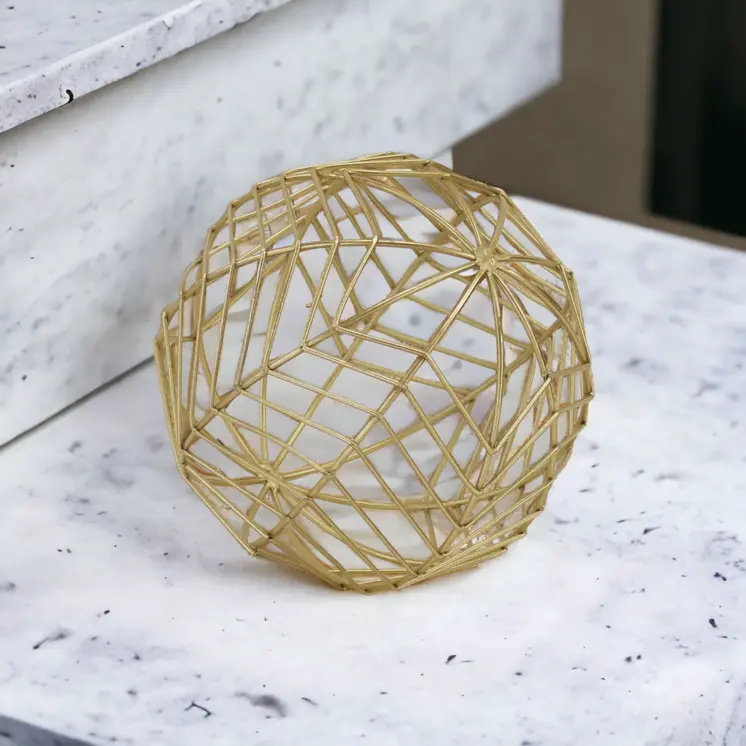 7" Gold Metal Hand Painted Decorative Orb Tabletop Sculpture