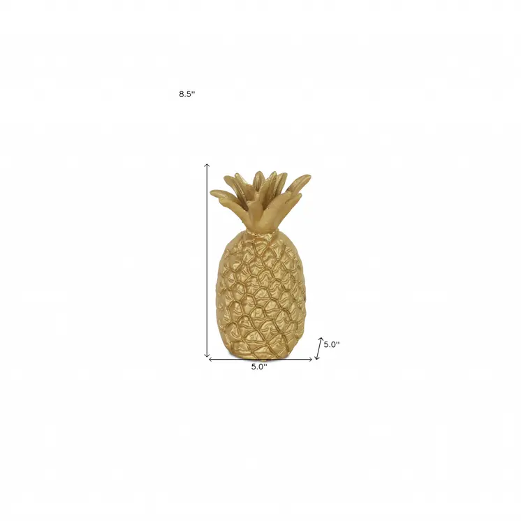 9" Gold Cast Iron Pineapple Hand Painted Sculpture