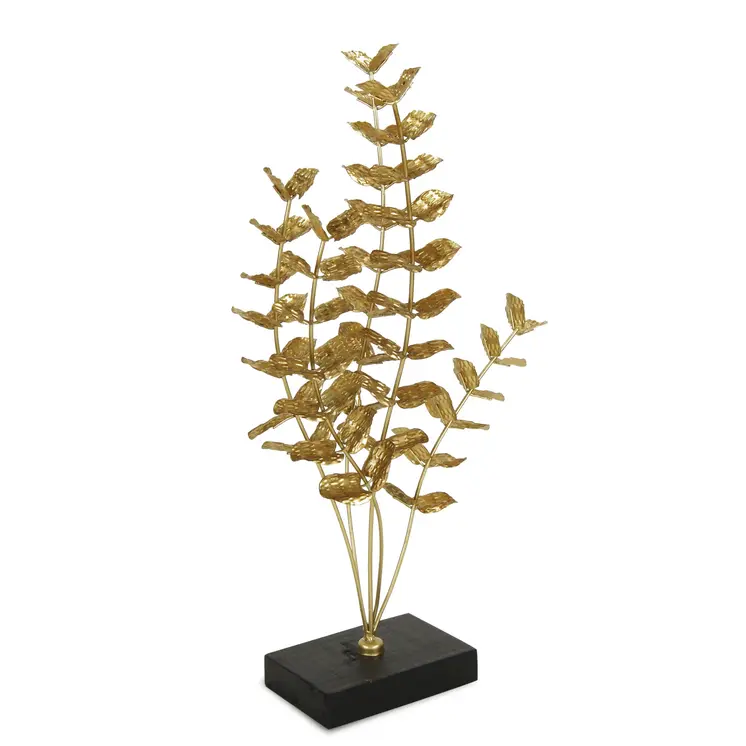 21" Gold and Black Metal Leaf Hand Painted Tabletop Sculpture