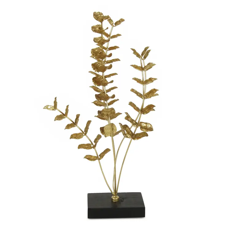 21" Gold and Black Metal Leaf Hand Painted Tabletop Sculpture