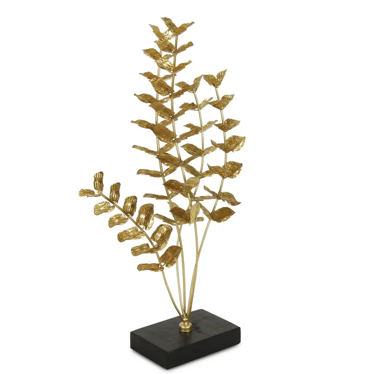 21" Gold and Black Metal Leaf Hand Painted Tabletop Sculpture