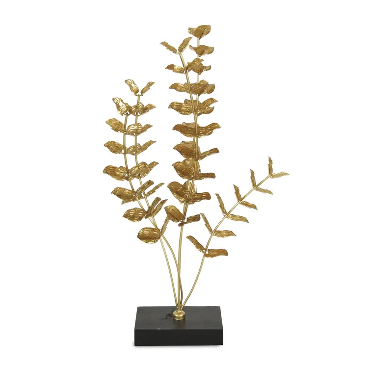21" Gold and Black Metal Leaf Hand Painted Tabletop Sculpture