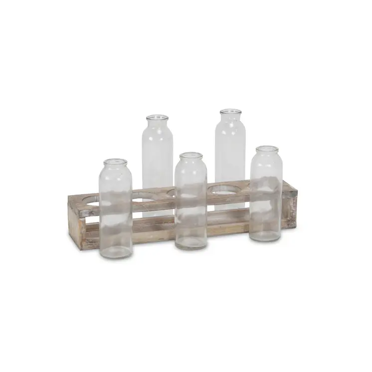 Set of Five Clear Cylinder Glass Decorative Bottles