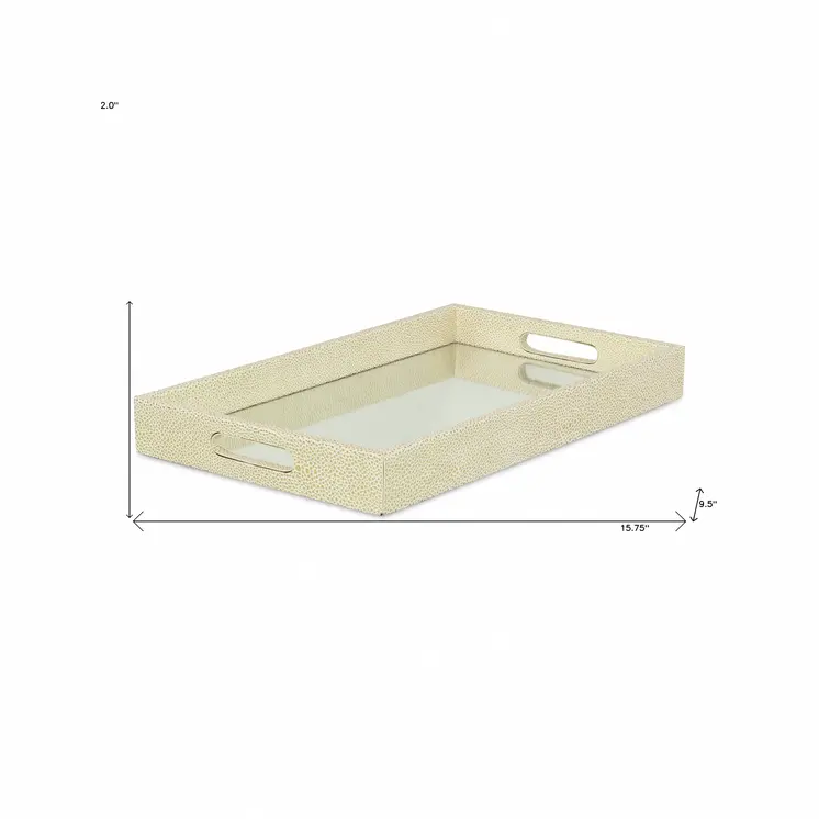 16" White Gold Rectangular Wood Handmade Tray With Handles