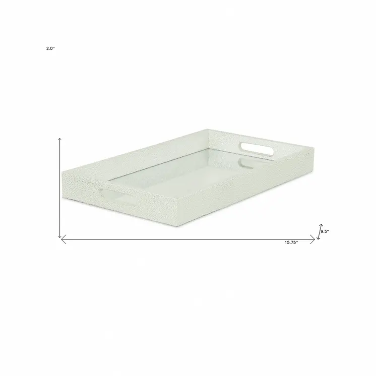 16" White Silver Rectangular Wood Handmade Tray With Handles