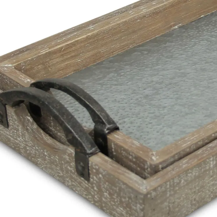 Set of Two Gray Metal Handmade Serving Tray With Handles