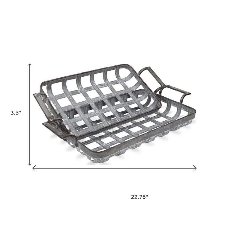 Set of Two Gray Metal Handmade Serving Tray With Handles