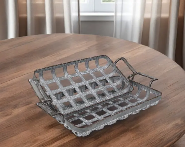 Set of Two Gray Metal Handmade Serving Tray With Handles