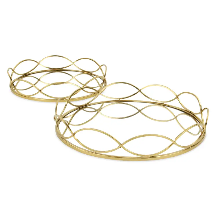 15" Gold Round Metal Handmade Tray With Handles