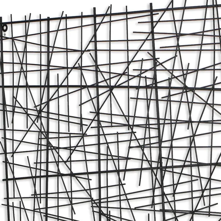 32" X 32" Black Handcrafted Abstract Lines Metal Hanging Dimensional Sculpture