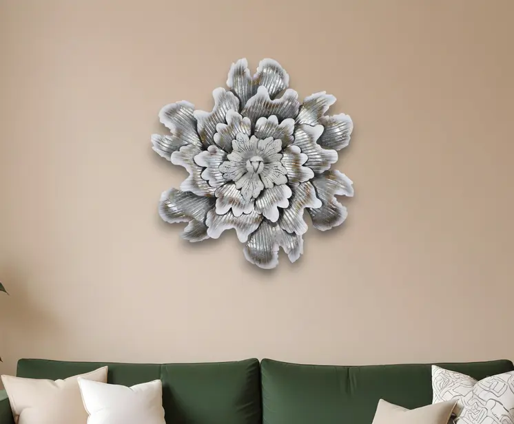 27" X 27" Gray and Off White Galvanized Metal Flower Hanging Dimensional Sculpture