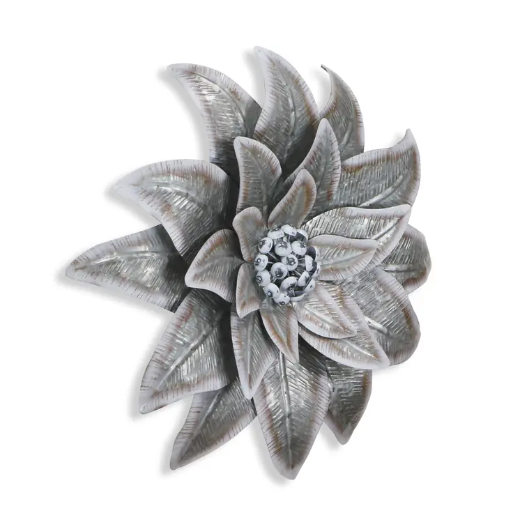 27" X 27" Gray and Off White Galvanized Metal Flower Hanging Dimensional Sculpture